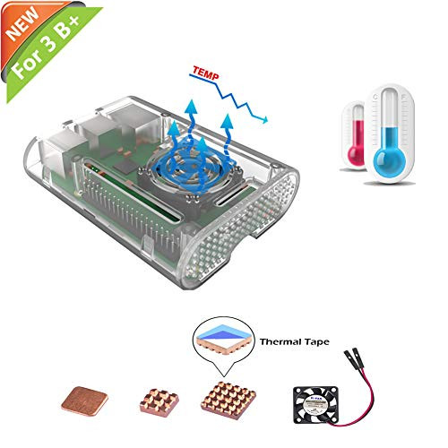 [Updated Version] Raspberry Pi 3 B+ Case, iUniker Raspberry Pi Case with Cooling Fan, Raspberry Pi Heatsink for Raspberry Pi 3 b Plus,3 Model B, 2B (Clear)