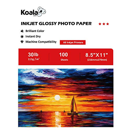 Koala Glossy Thin Photo Paper 8.5x11 Inches 100 Sheets Compatible with All Inkjet Printer 115gsm