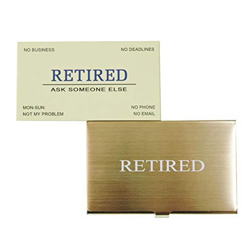 RXBC2011 Retired Business Cards Funny Retirement Gift (Pack of 50/With Gold Stainless Steel Case) For Retired Men, Women, Coworkers, Employees, Boss, Friend, Colleague