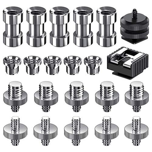Camera Screw Kit, SDTC Tech 22 pcs Camera Hot Shoe Mount 1/4"-20 and 3/8"-16 Thread Tripod Screw Adapter Converter for Camera/Monopod/Ballhead/Light Stand etc.