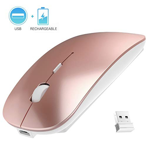 Wireless Mouse, 2.4G Slim Mute Silent Click Noiseless Optical Mouse with USB Receiver Compatible with Notebook, PC, Laptop, Computer, MacBook (Rose Gold)