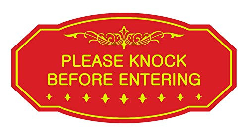 Signs ByLITA Victorian Please Knock Before Entering Sign (Red/Yellow) - Medium