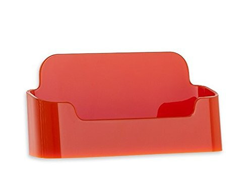 Source One Premium Clear Acrylic Business Card Holders Stands (6 Pack, Orange)