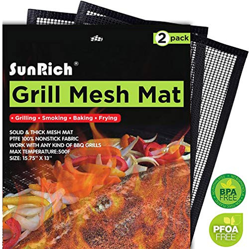 SUNRICH BBQ Grill Mesh Mat Barbecue Cooking Mat Non-Stick Set(2) for Outdoor Grilling Teflon Grill Mesh Sheet Liner Heavy Duty Easy to Clean for Smoker,Gas,Charcoal,Electric Grill,Oven SUNRICH BBQ Grill Mesh Mat Barbecue Cooking Mat Non-Stick Set(2) for Outdoor Grilling Teflon Grill Mesh Sheet Liner Heavy Duty Easy to Clean for Smoker,Gas,Charcoal,Electric Grill,Oven