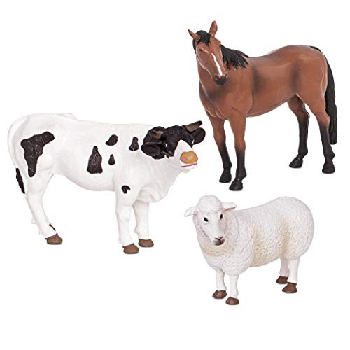 Terra by Battat  Farm Animals (Sheep, Bull & Horse) - Farm Animal Toys with Horse Toy for Kids 3+ Pc