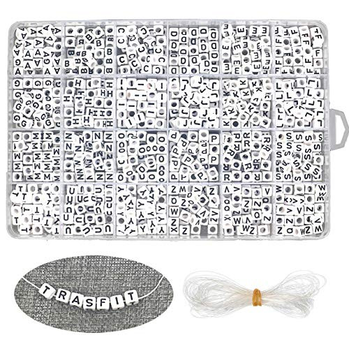 Trasfit 1008 Pieces A-Z Letter Beads, Boxed in Alphabetical Format, White Acrylic Cube Alphabet Beads for Jewelry Making, Bracelets, Necklaces, Key Chains and Kids Jewelry