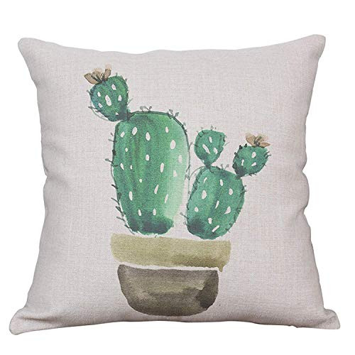 YeeJu Cactus Decorative Throw Pillow Covers Green Plant Cotton Linen Cushion Covers Square Outdoor Sofa Home Couch Pillow Covers 20x20 Inch