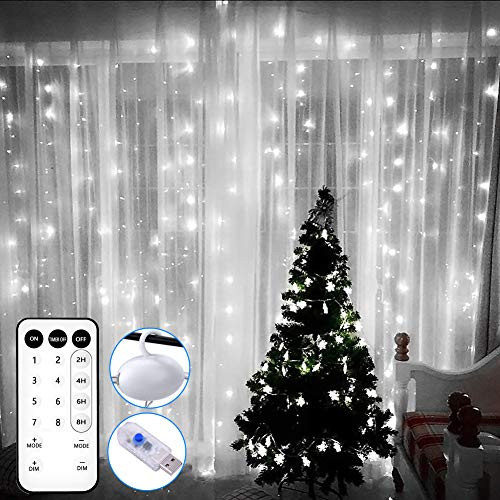 Yooda 300 LED Window Curtain String Light, Fairy Twinkle Lights with 8 Modes Decoration for Christmas Wedding Party Home Garden Bedroom Outdoor Indoor Wall, Cold White, 9.8ft x 9.8ft