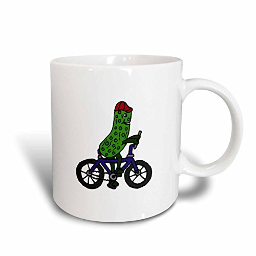 3dRose mug_200469_2 Funny Pickle Riding Bicycle Ceramic Mug, 15-Ounce