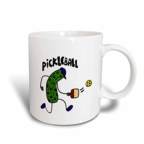 3dRose mug_195269_2 Funny Pickle Playing Pickle Ball Ceramic Mug, 15-Ounce