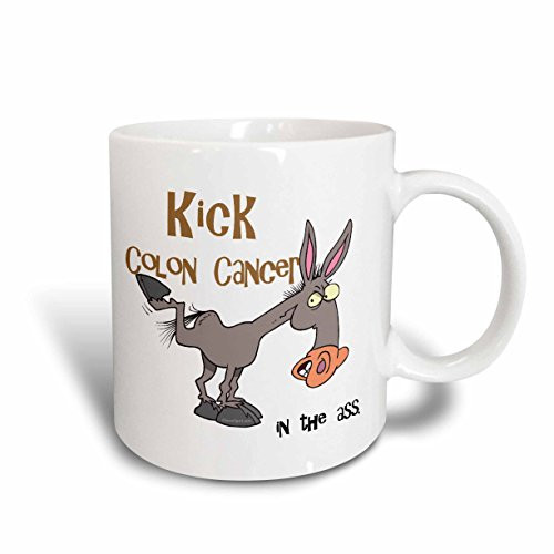 3dRose mug_115590_2 Kick Colon Cancer in The Ass Awareness Ribbon Cause Design Ceramic Mug, 15-Ounce
