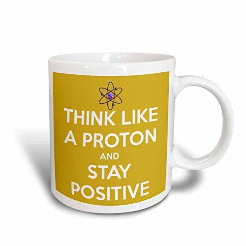 3dRose mug_173352_2 Think Like a Proton and Stay Positive Yellow Science Teacher, Ceramic Mug, 15-Ounce