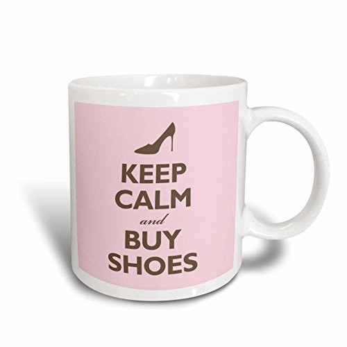 3dRose mug_159571_2 Keep Calm and Buy Shoes, Pink Ceramic Mug, 15-Ounce