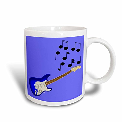 3dRose Blue Sunburst Guitar with Musical Notes Ceramic Mug, 15-Ounce