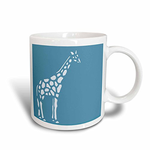 3dRose mug_186787_2"Teal and White Giraffe" Ceramic Mug, 15 oz, White