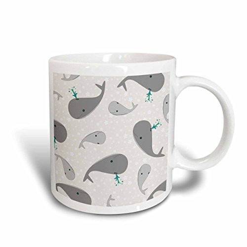 3dRose mug_58600_2 Cute Whale and Baby Print Grey Ceramic Mug, 15-Ounce