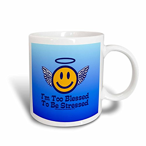 3dRose I'm Too Blessed to be Stressed on Blue Ceramic Mug, 15-Ounce
