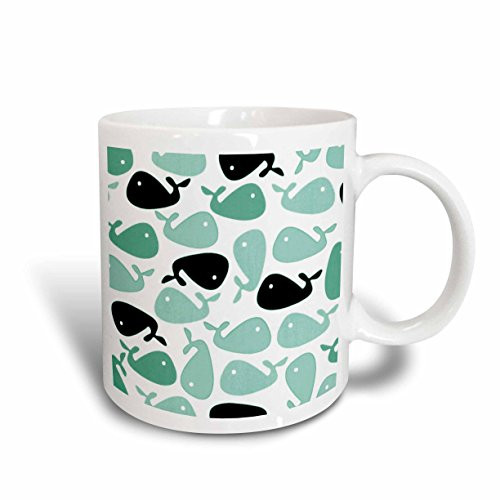 3dRose Cute Little Baby Whales in Aqua N Green Ceramic Mug, 15-Ounce