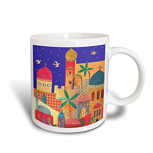 3dRose mug_113178_2 Jerusalem City Gold Domes Islamic Architecture Art Colorful Arty Buildings Jewish Israel Judaica Ceramic Mug, 15-Ounce