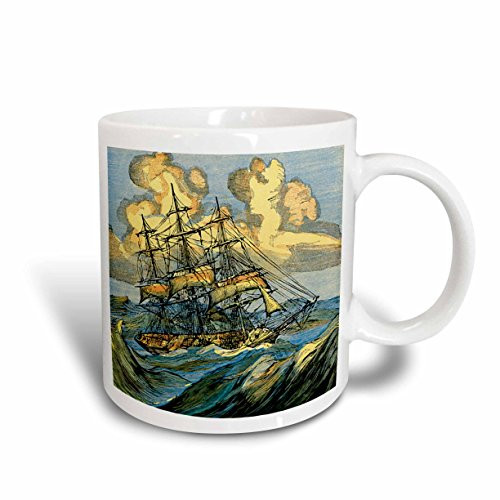3dRose Rough Seas for Sailing Ship Ceramic Mug, 15-Ounce