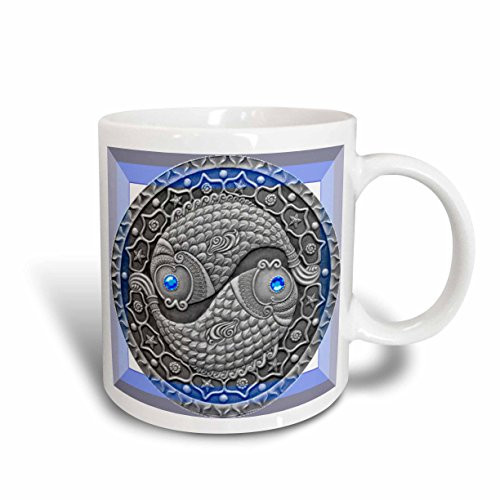 3dRose mug_66281_2 Zodiac Series Pisces Metal Look Art Ceramic Mug, 15-Ounce