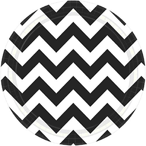 Jet Black Chevron Round Plates Value Pack | 7" | 96 Ct