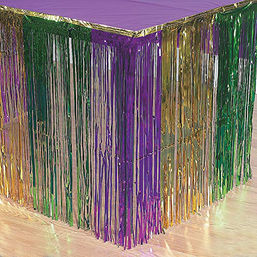 Fun Express - Mardi Gras Metallic Fringe Table Skirt for Mardi Gras - Party Supplies - Table Covers - Table Skirts - Mardi Gras - 1 Piece