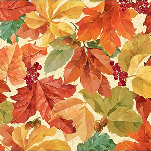 Amscan | Party Tablewares | Elegant Leaves Dinner Napkins
 | Pack of 16 | Multi colored