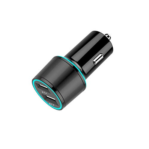Omii USB Car Charger Dual USB Port with 24W/4.8A Rapid Car Adapter with Dual LED Light Rings Output for iPhone Xs/Max/XR, iPad Pro/Mini, Samsung Galaxy Note9 and More Smart Cell Phone (Black)