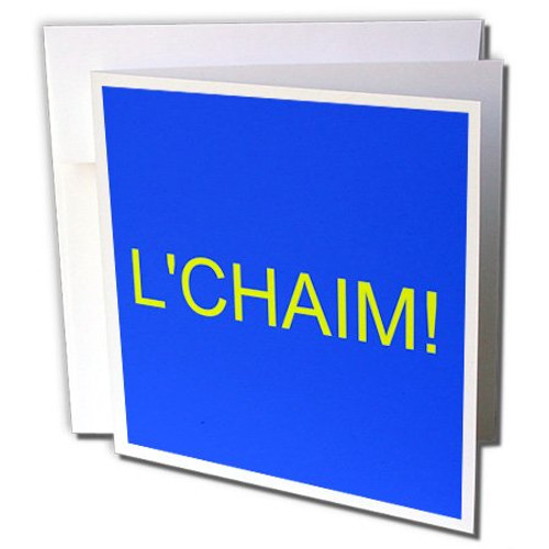 3dRose lchaim, yellow lettering on blue background - Greeting Cards, 6 x 6 inches, set of 12 (gc_172411_2) 3dRose lchaim, yellow lettering on blue background - Greeting Cards, 6 x 6 inches, set of 12 (gc_172411_2)