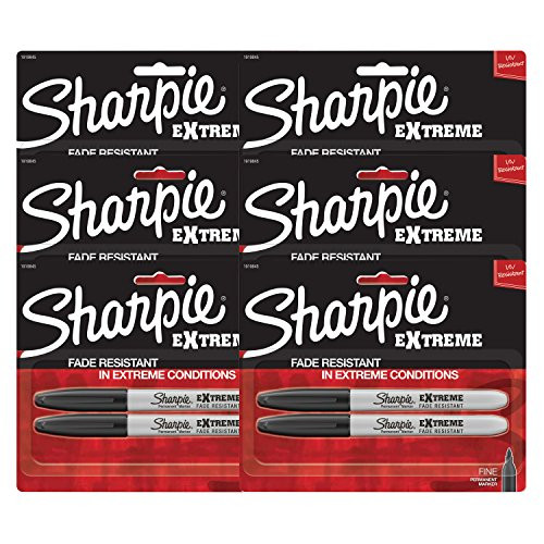 Sharpie Extreme Permanent Markers, Fine Point, Black, 6 Packs of 2 (12 Markers)