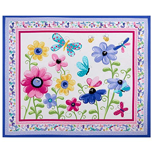 Hamil Textiles Susybee Flutter The Butterfly Floral Quilt & Play mat 35.5'' Panel Fabric, Lilac-Multi