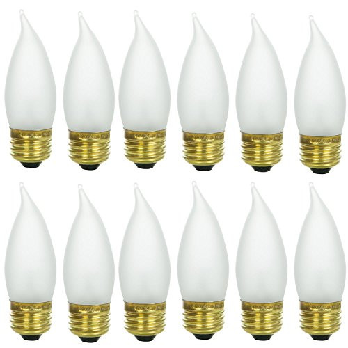 Sunlite 25EFF/32/12PK Medium (E26) Base Flame Tip 25W Incandescent Chandelier Frosted Bulb (12 Pack)