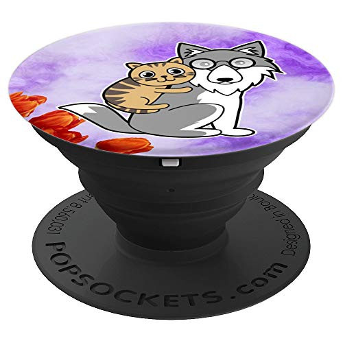 Cat Wolf Flower Purple Phone-Grip Cute Christmas Gift Idea PopSockets Grip and Stand for Phones and Tablets