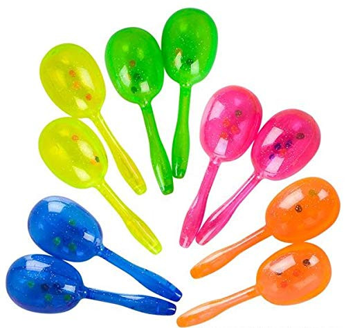 Rhode Island Novelty 5 Inch Glitter Maracas, Assorted Colors, 12 Count