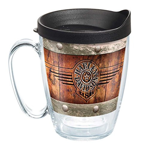 Tervis 1287285 Harley Davidson - Burnt Wood Insulated Tumbler with Wrap and Black Lid, 16oz Mug, Clear