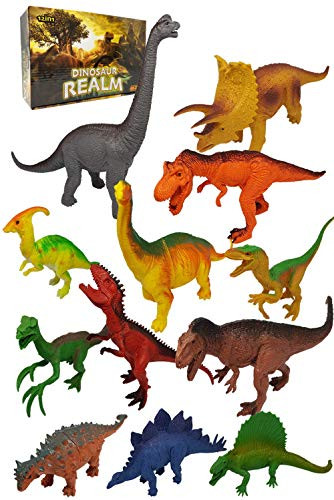 Large Dinosaur Toys , 12pc Plastic Dinosaurs Figures  T Rex , Triceratops , Brachiosaurus, Stegosaurus , Ankylosaurus Toy Figurines Gifts Set , Bonus Dino Guide for Kids , Toddlers, 6 5 4 3 Year Olds