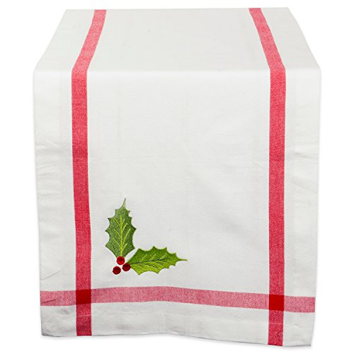 DII CAMZ37811 White Holly Corner With Border Table Runner, 14x72