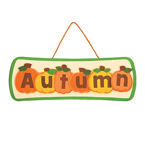 Fun Express - Foam Autumn Pumpkin Sign CK-12 for Fall - Craft Kits - Hanging Decor Craft Kits - Sign Decoration Craft Kits - Fall - 12 Pieces