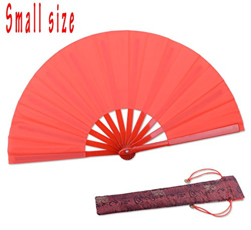 Dance Folding Hand Gift Fan-Red Small Chinese Kung Fu Tai Chi Plastic-Nylon Hand Held Folding Fans for Men/Women/Children with a Fabric Case for Protection 11.8inch (Red)