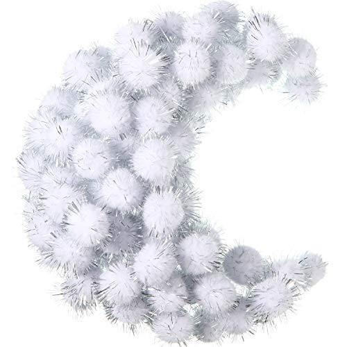 Shappy 1000 Pieces Glitter Pom Poms 0.6 Inch Fuzzy Pompoms Arts and Crafts Balls for Hobby Supplies and Craft DIY Material (White)