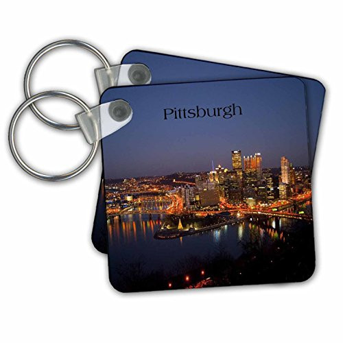 3dRose Image of Pittsburgh at Night - Key Chains, 2.25" x 2.25", Set of 2 (kc_234468_1)