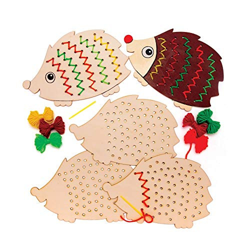 Baker Ross Hedgehog Wooden Threading Kits, Arts and Crafts for Kids (Pack of 4)