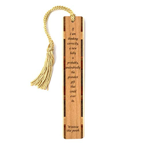 Winnie The Pooh Quote New Baby is The Grandest Engraved Wooden Bookmark with Tassel
