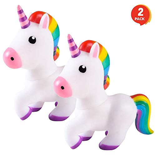 ArtCreativity Squeaking Unicorn Bath Tub Toys, Set of 2, 6 Inch Water Floating Squeaky Bathtub Toys for Kids, Toddlers, Safe Rubber, Gift for Boys and Girls, Cute Party Decoration Idea
