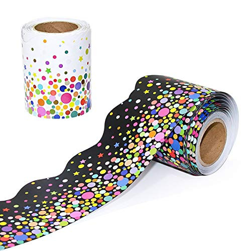 Yoklili Bulletin Board Borders, 2-Rolls Confetti Scalloped Border Trim for Classroom Chalkboard Whiteboard Decoration, 72ft