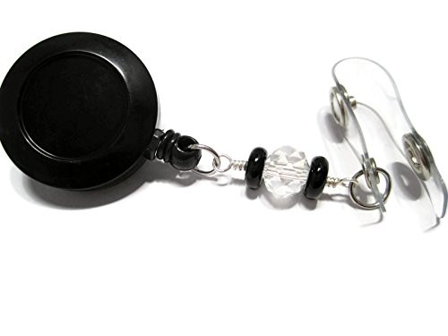ATLanyards Clear and Black Beaded Work Id Badge Reel, Retractable Lanyard, Teacher Nurse Gift, Beaded 77