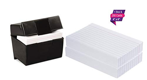 1InTheOffice Index Card Box 4" x 6", Index Card Holder 4x6 400 Capacity & 4x6 Ruled Index Cards,White 200/Pack