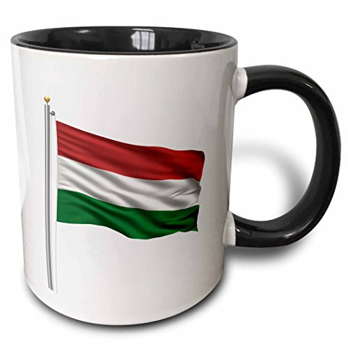 3dRose 157176_4 Hungary on a Flag Pole Over White Hungarian Mug, 11 oz, Black