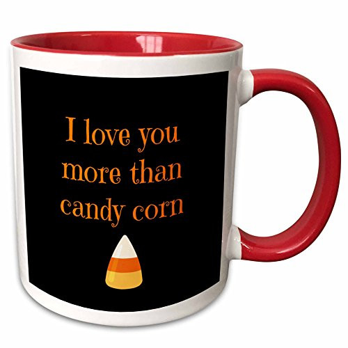3dRose 221787_5"I"I love you more than candy corn with black background" Ceramic Mug 11 oz Red/White